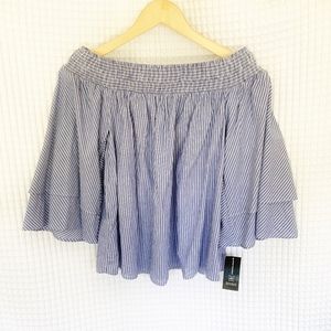 NWT INC Off the Shoulder Blue Stripe Ruffle Top